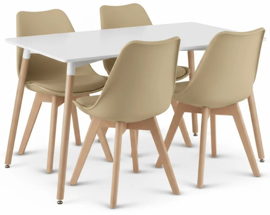 Étkezőgarnitúra 1 + 4, fehér ADRIA asztal 120x80 cm + bézs BALI MARK szék bükk lábakkal