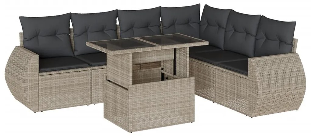 7 részes világosszürke polyrattan kerti ülőgarnitúra párnákkal