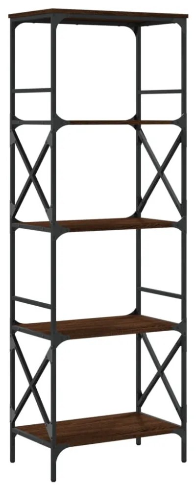 5 szintes barna tölgy színű szerelt fa könyvespolc 56x35x171 cm