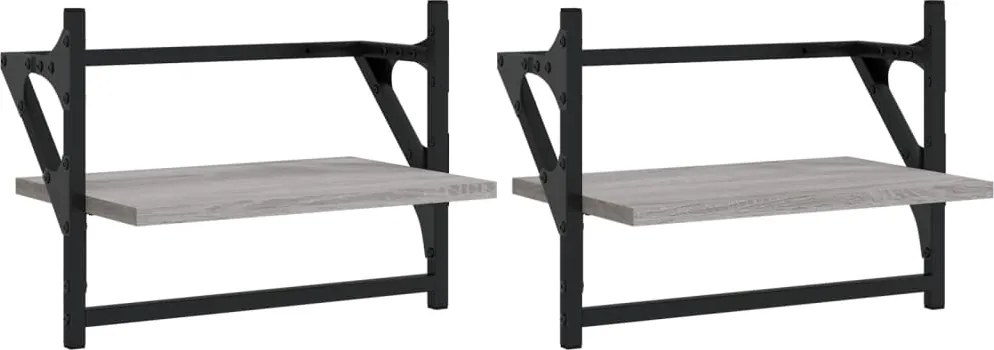 vidaXL 2 db szürke sonoma színű falipolc rúddal 40 x 25 x 30 cm