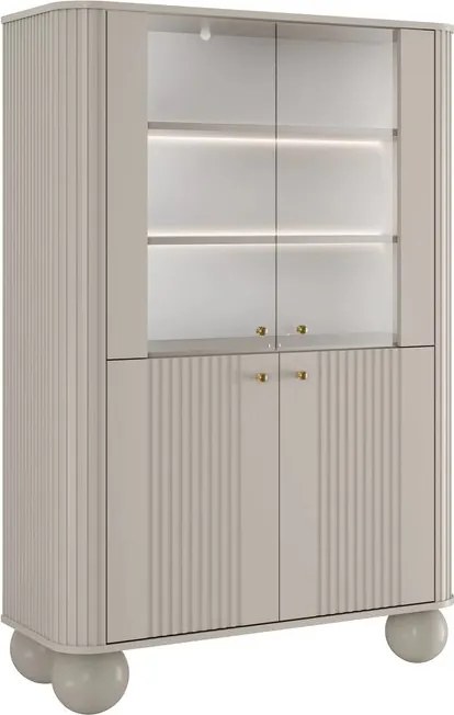 Vesper négyajtós vitrines szekrény 103 cm - kasmír / arany fogantyúk / gömb lábak