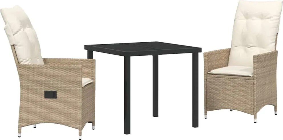vidaXL Kert étkező szett párnával 3 pcs Bézs polirattan