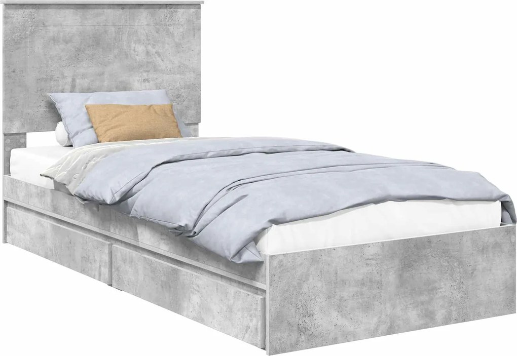 vidaXL Tárolós Ágy fejtámlával Beton Szürke 100 x 200 cm Faanyag