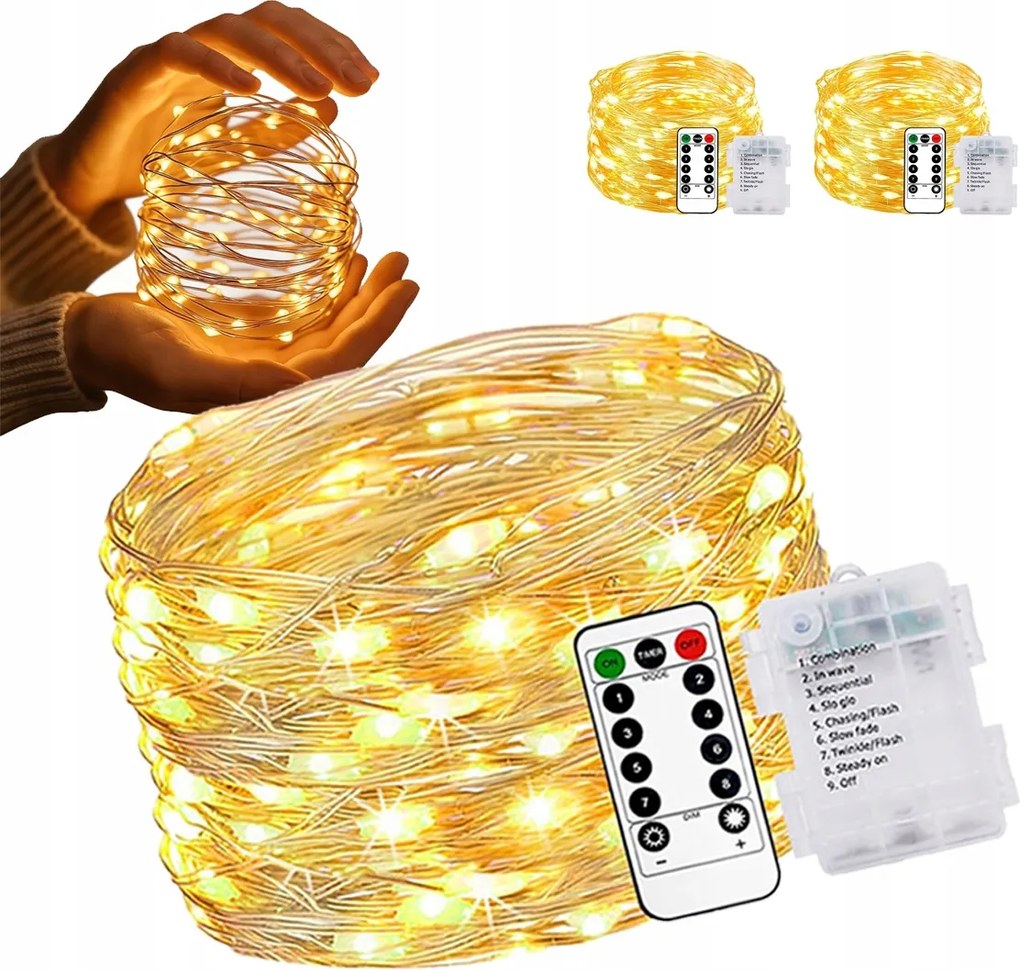 Led Vezetékes Elemes Lámpa Fehér Meleg 10M