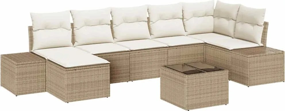 vidaXL Kerti Kanapé Szett párnával 8 pcs Bézs polirattan