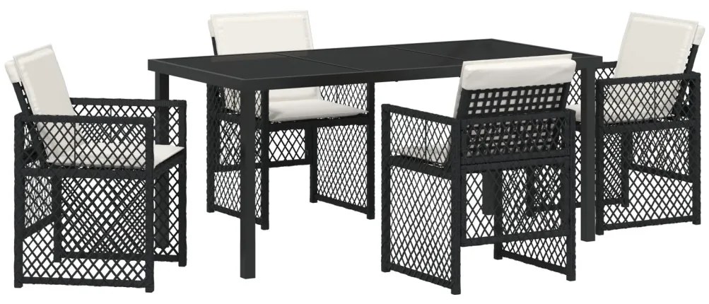 5 Részes Kerti Étkezőszett párnákkal Fekete Polyrattan