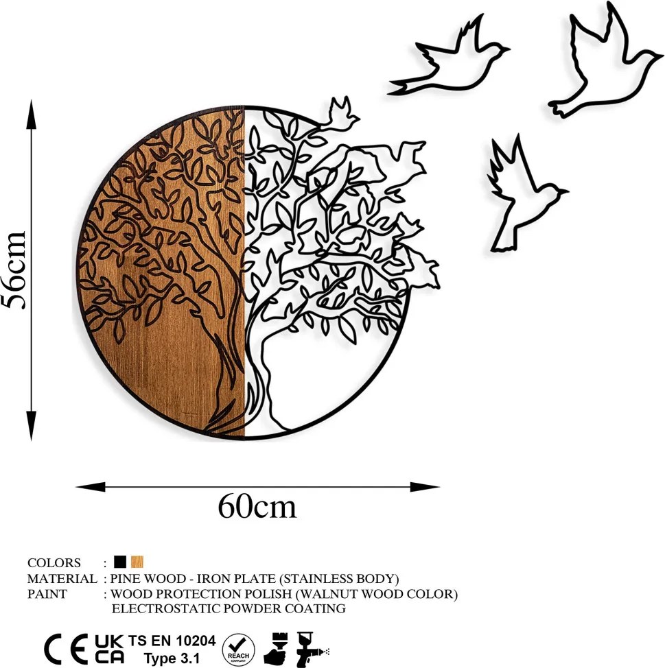 Tree fém fa fali dekoráció, 60×56 cm
