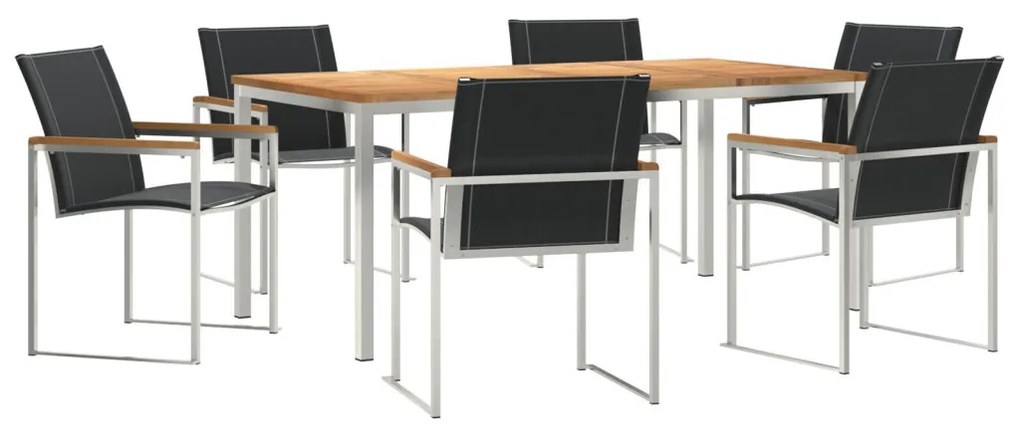 7 Részes Kert Étkező Szett Tömör Fa Akác, Kültéri Étkező Asztal 180x90x75 cm Tömör Fa Akác
