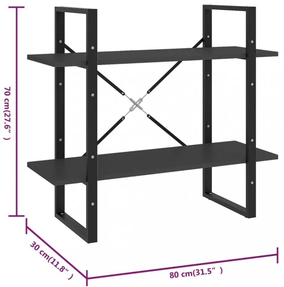2-szintes szürke szerelt fa könyvszekrény 80 x 30 x 70 cm