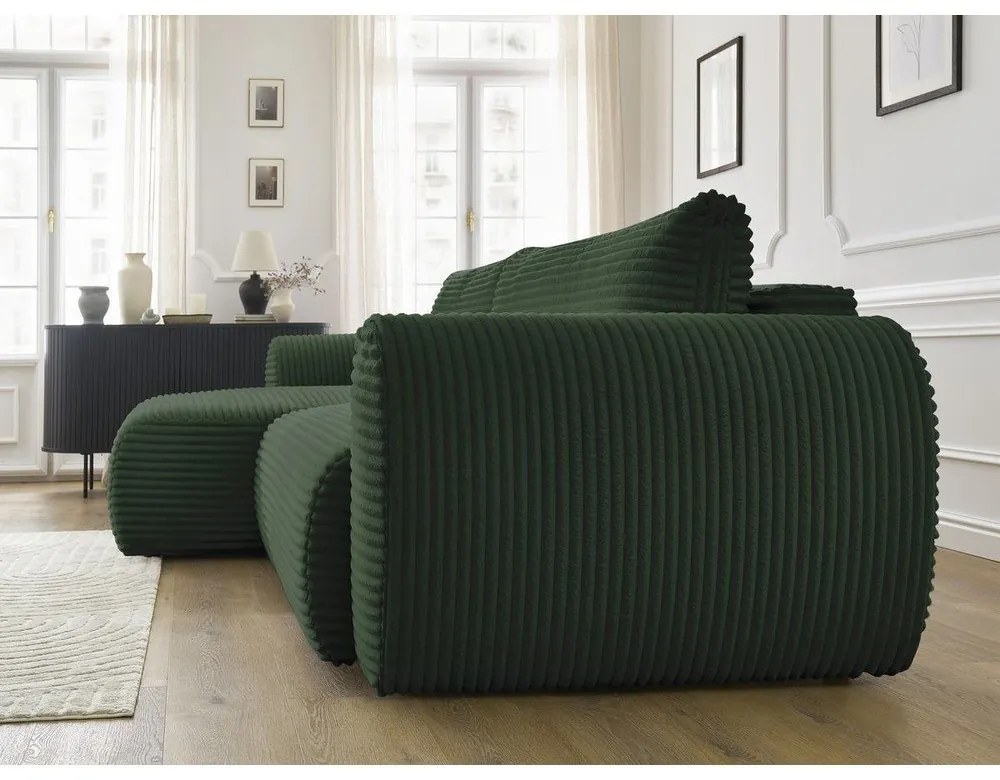 Sötétzöld kordbársony kinyitható sarokkanapé (bal oldali) Lucien – Bobochic Paris