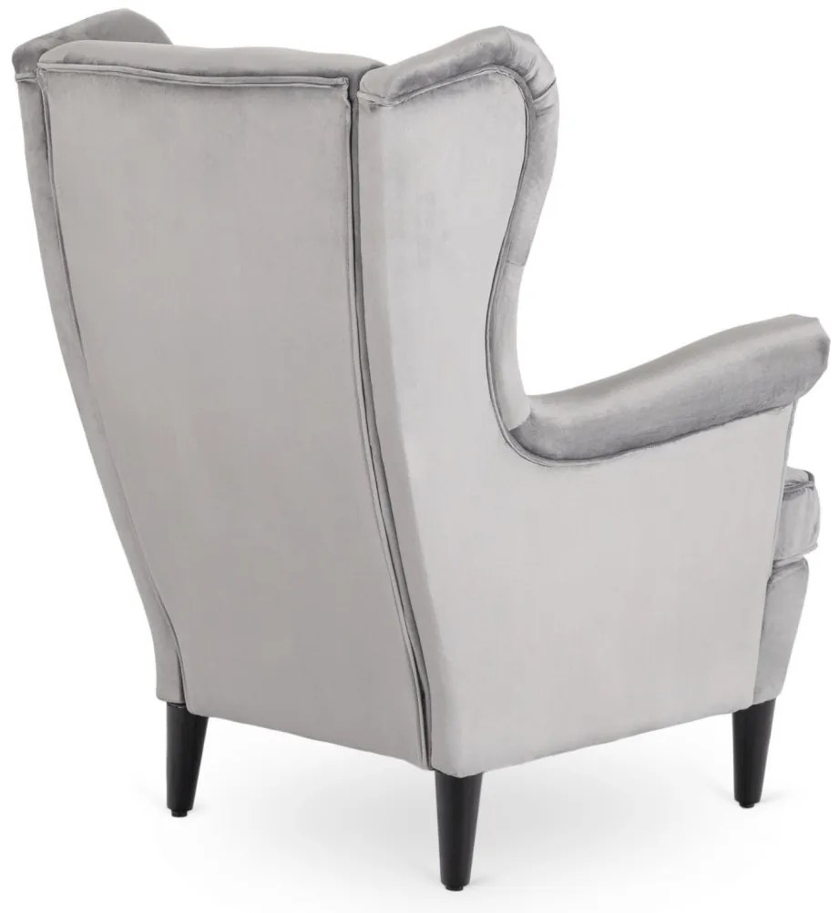 Elegáns Füles Fotel Lábtartóval Szürke Bársony Kárpittal. EVAN 2