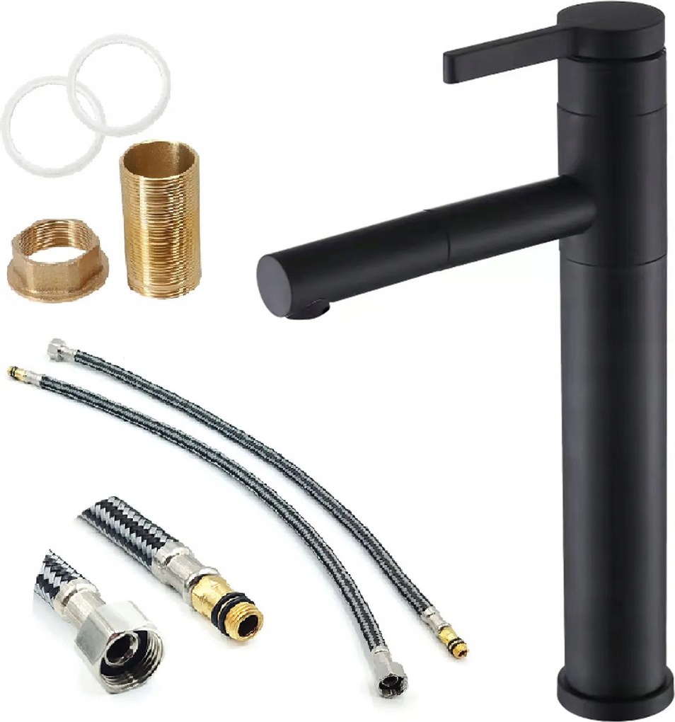 Pultra Szerelhető Csaptelep Álló Mosdóhoz Fekete Loft Magas Fürdőszobai Csaptelep