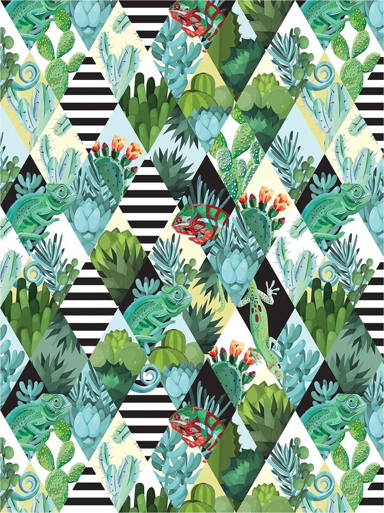 Fotótapéta Kaktusz és kaméleon rombusz geometriában Trópusok 206x275 +ragasztó