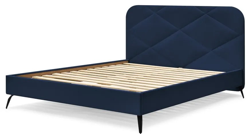 Sötétkék kárpitozott franciaágy ágyráccsal 140x190 cm Prune – Bobochic Paris