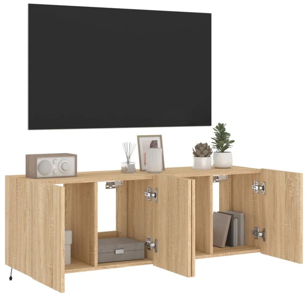 2 db sonoma tölgy színű fali TV-szekrény LED-del 60x35x41 cm