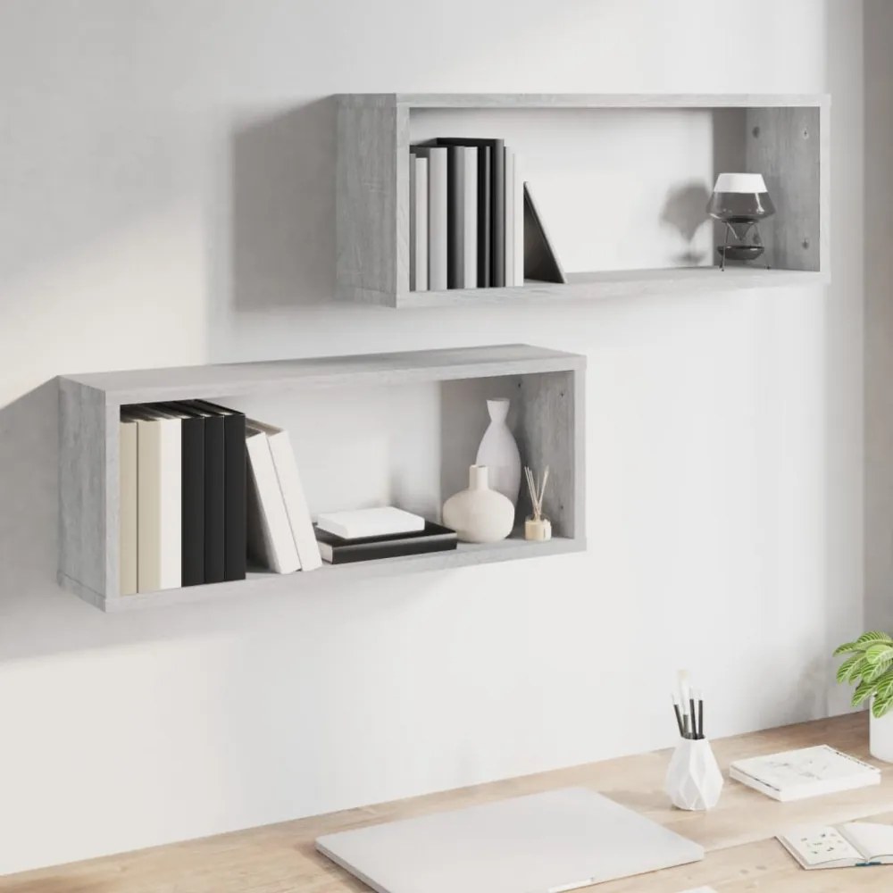 2 db szürke sonoma színű szerelt fa fali kockapolc 60x15x23 cm