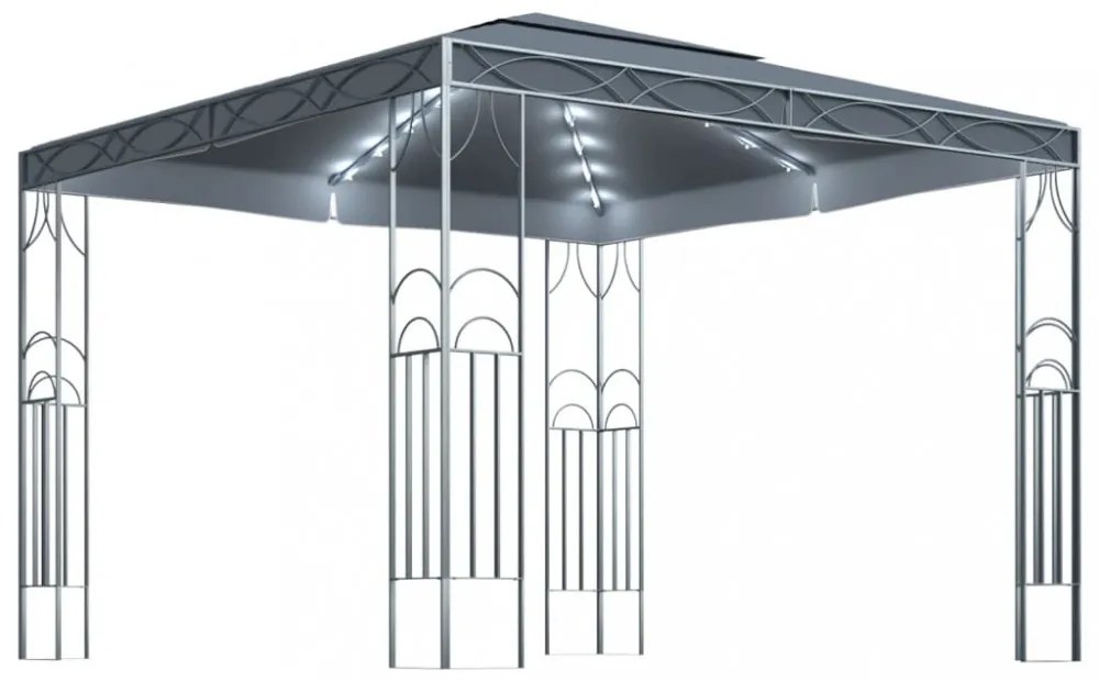 antracitszürke pavilon LED fényfüzérrel 300 x 300 cm