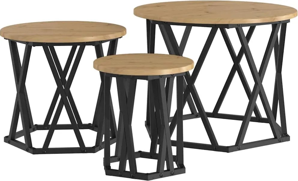 vidaXL Fészek oldalsó asztal 3 pcs Artisan tölgy Műszaki fa és acél