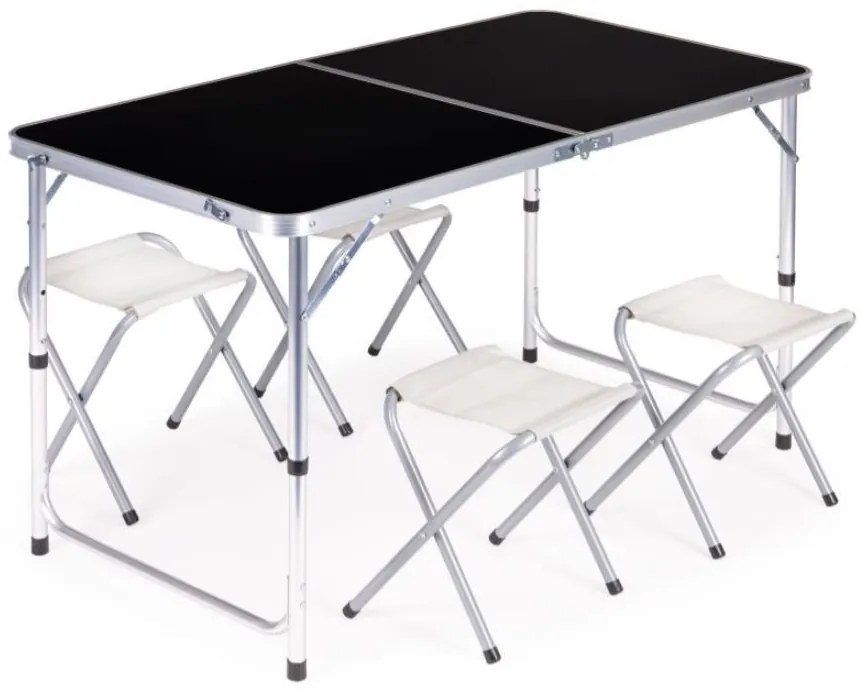 Összecsukható kempingasztal 120x60cm és 4 szék Black