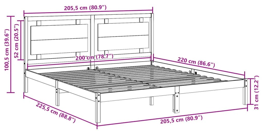 fehér tömör fa extra hosszú ágykeret matrac nélkül 200 x 220 cm