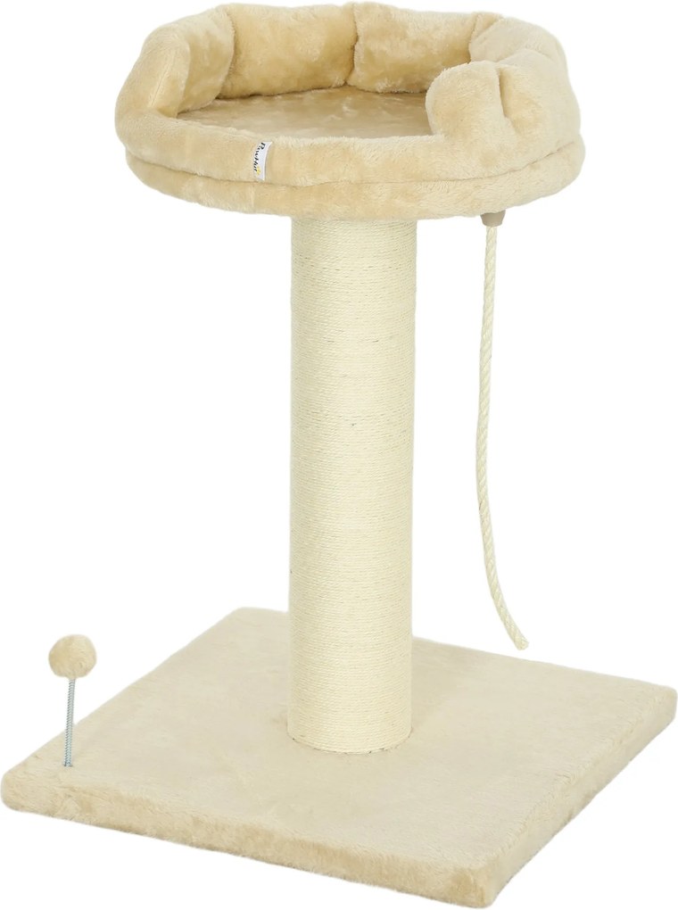 PawHut 83 cm-es Macska Fa Szigetelt Posztokkal, Platformmal, Szigetelt Kötéllel, Macska Karomkarcoló Közepes Macskák Számára, Bézs | Aosom
