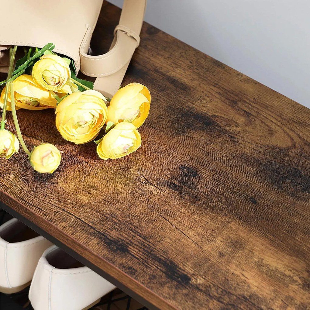 HENRY előszobai fogas cipőtartóval, 80x30x178,5cm, barna/fekete Vasagle