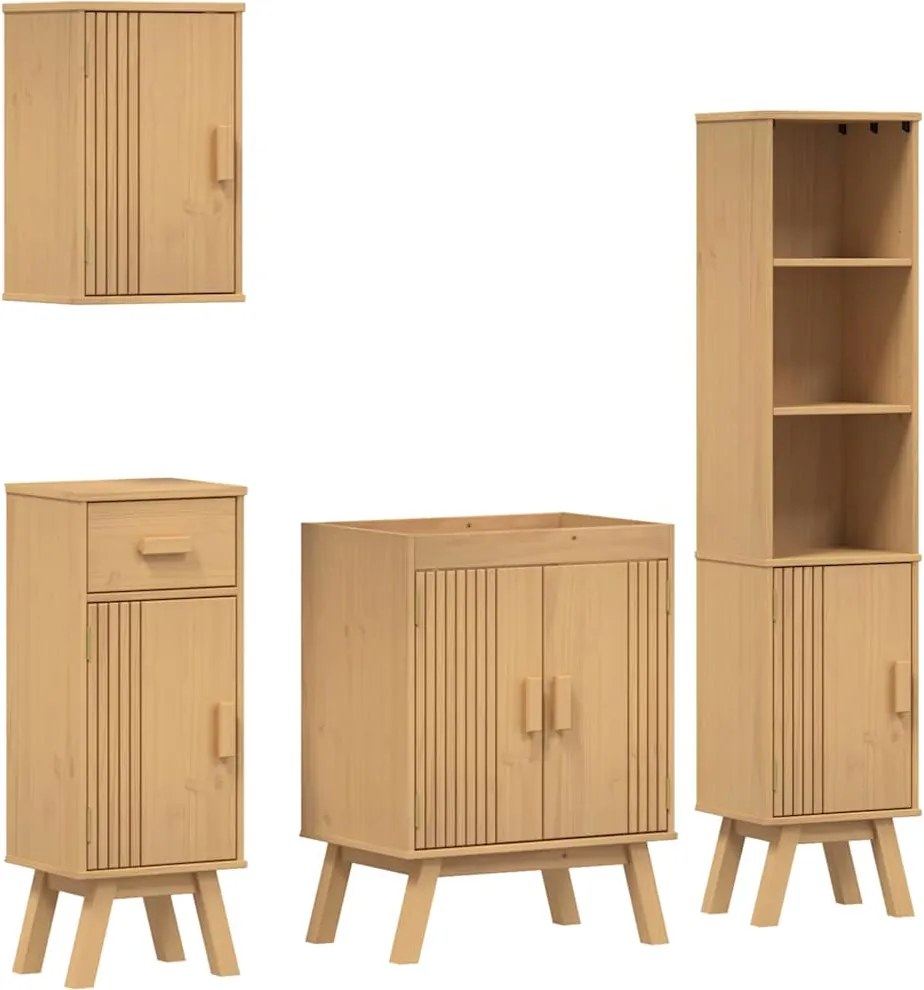 vidaXL Fürdőszoba bútor szett fiókkal 4 pcs Barna Tömör fenyőfa