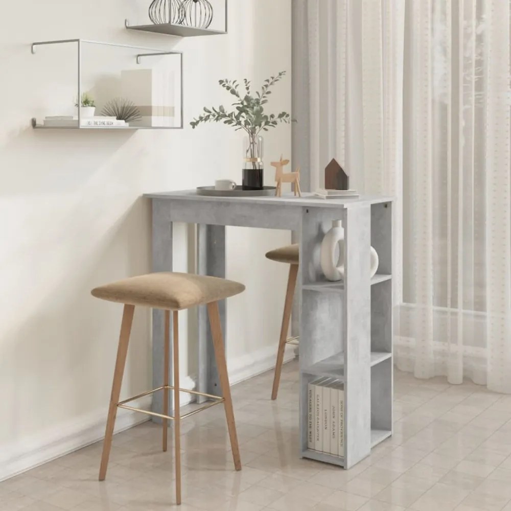 betonszürke szerelt fa bárasztal polccal 102 x 50 x 103,5 cm
