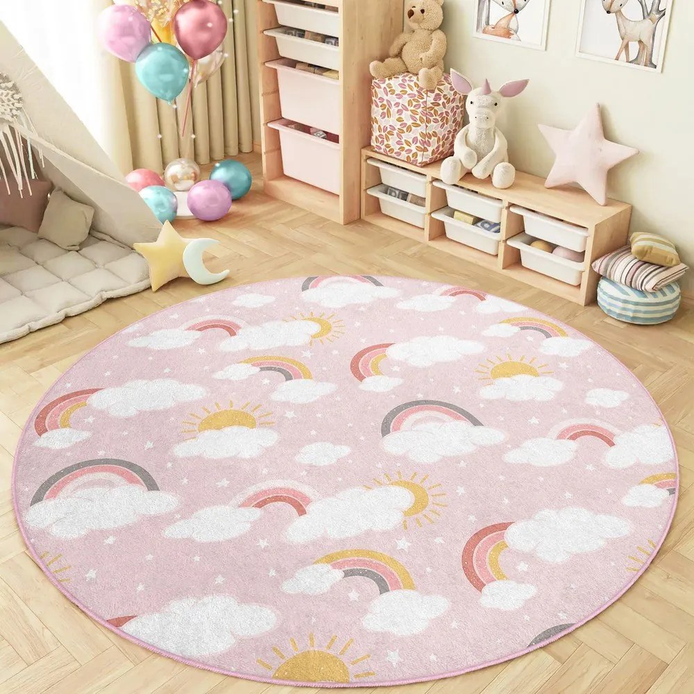 Rózsaszín mosható gyerek szőnyeg ø150 cm Rainbow World – Mila Home