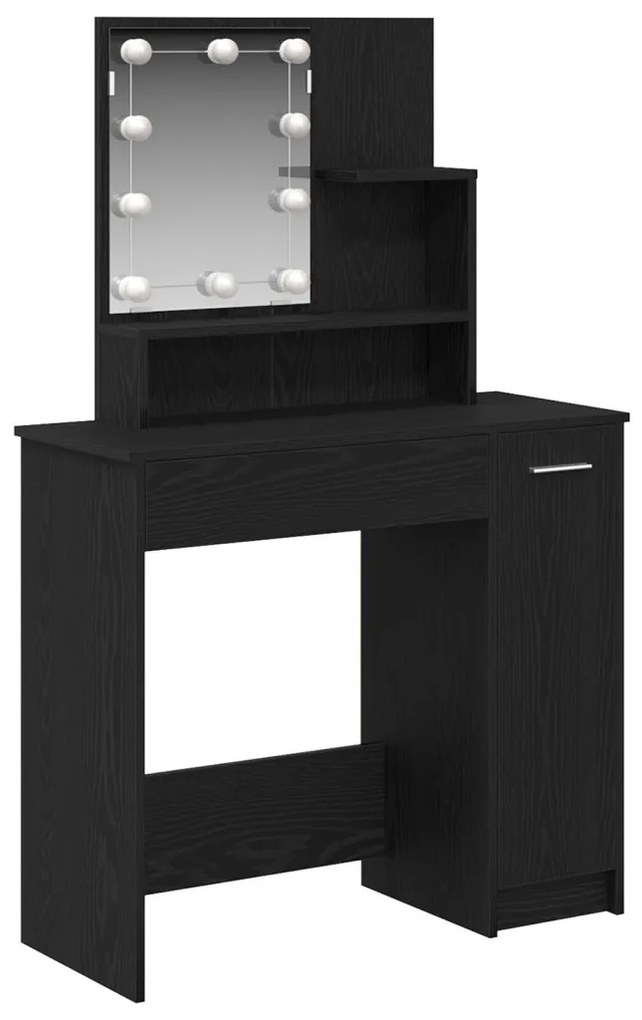 LED Sminkasztal Fekete Tölgy színben - 86.5 x 35 x 136 cm