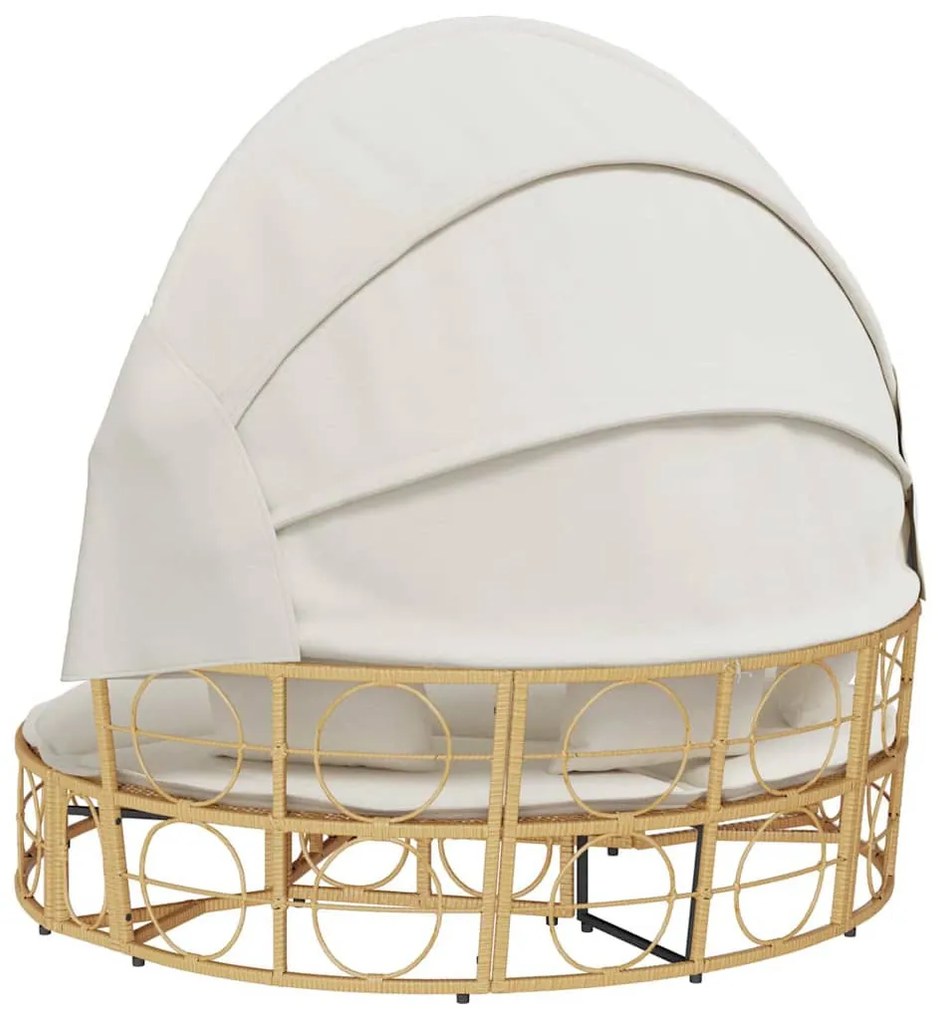 polyrattan kültéri napozóágy napellenzővel és párnákkal