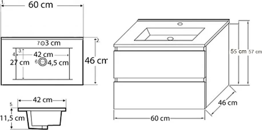 Porto 60 alsó fürdőszoba bútor mosdóval fehér színben