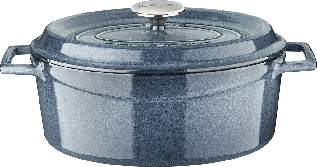 Öntöttvas fazék ovális 29cm szürke majolika