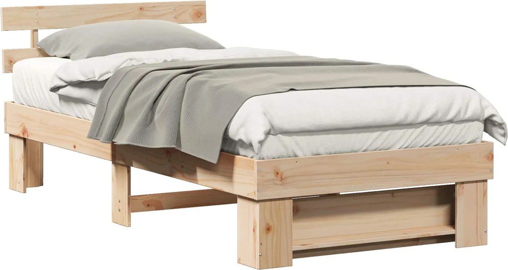 vidaXL Ágykeret fejtámlával Barna 100 x 200 cm Tömör fenyőfa