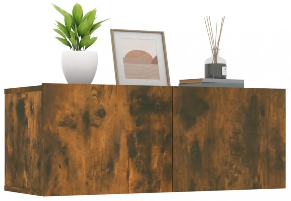 2 db füstös tölgy színű szerelt fa TV-szekrény 80 x 30 x 30 cm