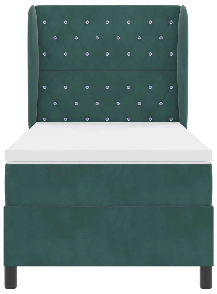 Boxspring Ágy Matraccal Sötét Zöld 90x190 cm Bársony