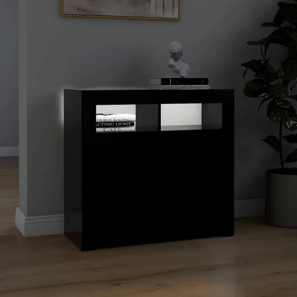fekete tálalószekrény LED-világítással 80 x 35 x 75 cm
