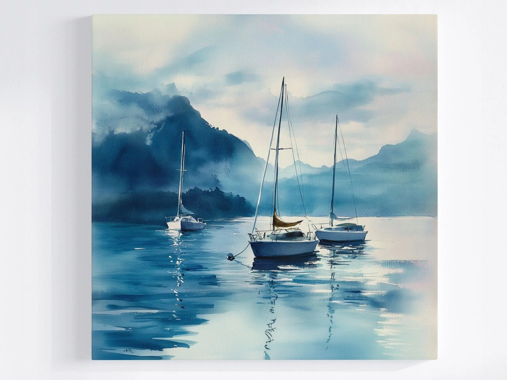 Vászonkép Canvas Tájkép Víz Öböl Hegyek Hajó Yacht Vitorlás 40x40