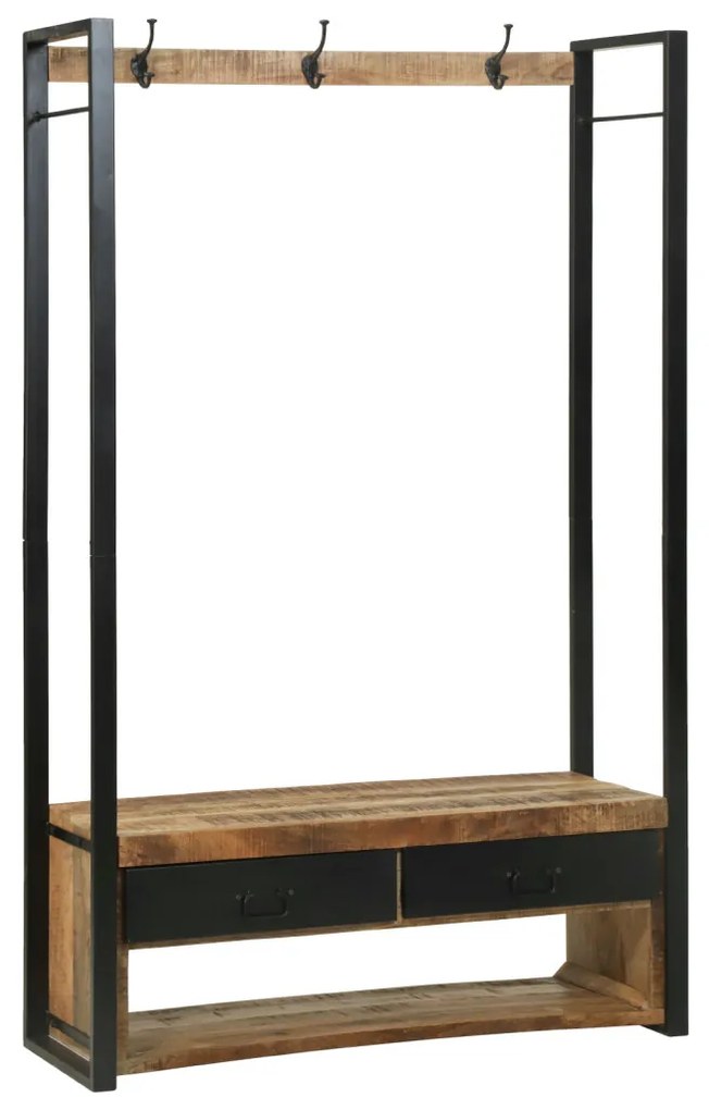 Ruhatartó horoggal és polcokkal 110x40x185 cm Tömör durva mangófából
