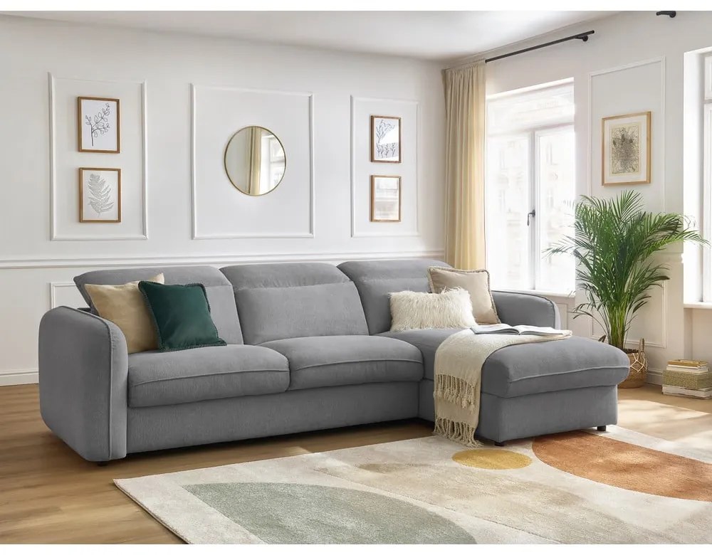 Világosszürke kinyitható sarokkanapé (variálható) Achille – Bobochic Paris