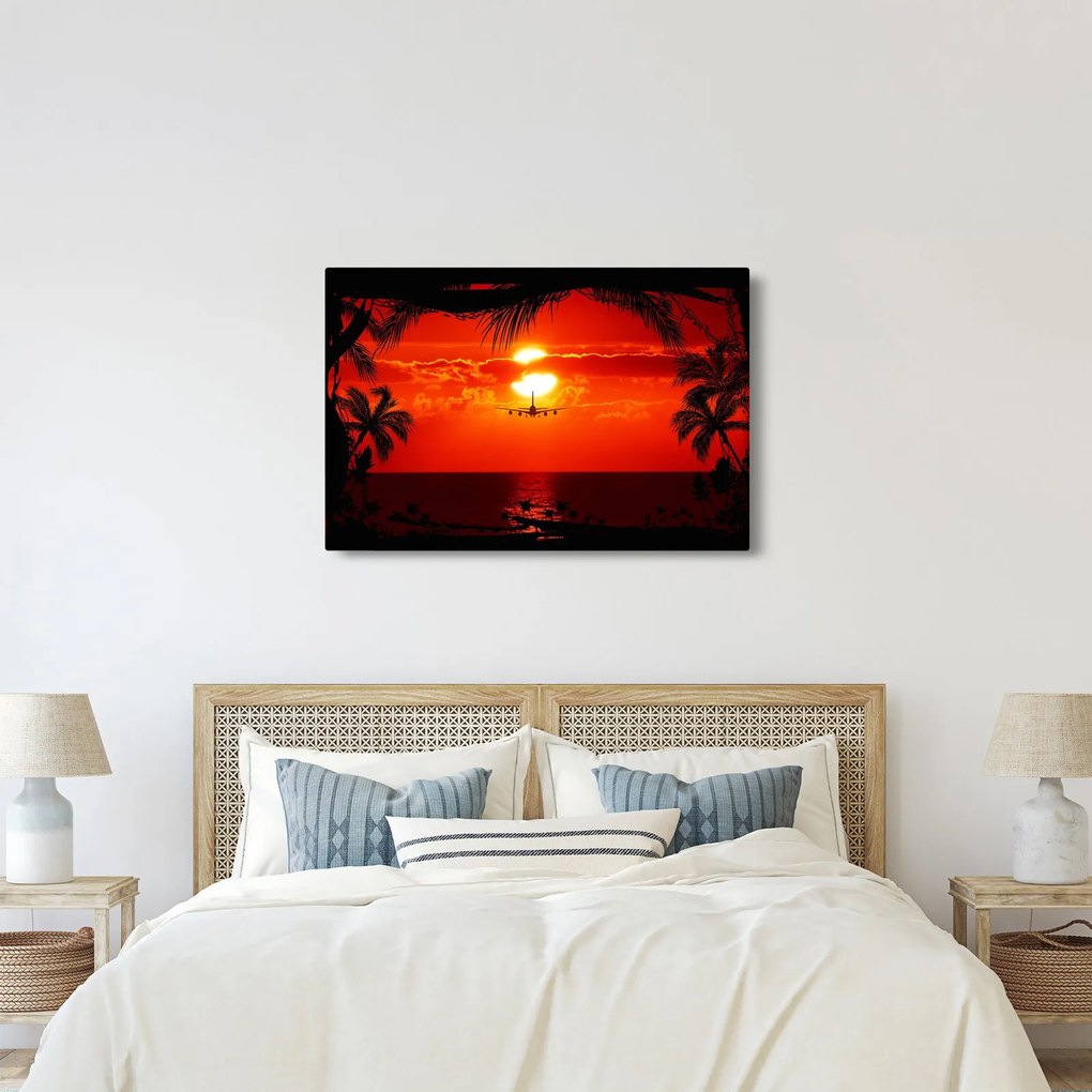 Kép - naplemente repülőgéppel (90x60 cm)