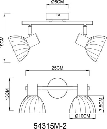 Globo 54315M-2 Fali spotlámpa, fém sárgaréz színű matt, króm, borostyánszínű üveg, szatírozott, elfordítható, HxSzxM: 250x130x190mm, 2x E14 40W 230V izzók nélkül