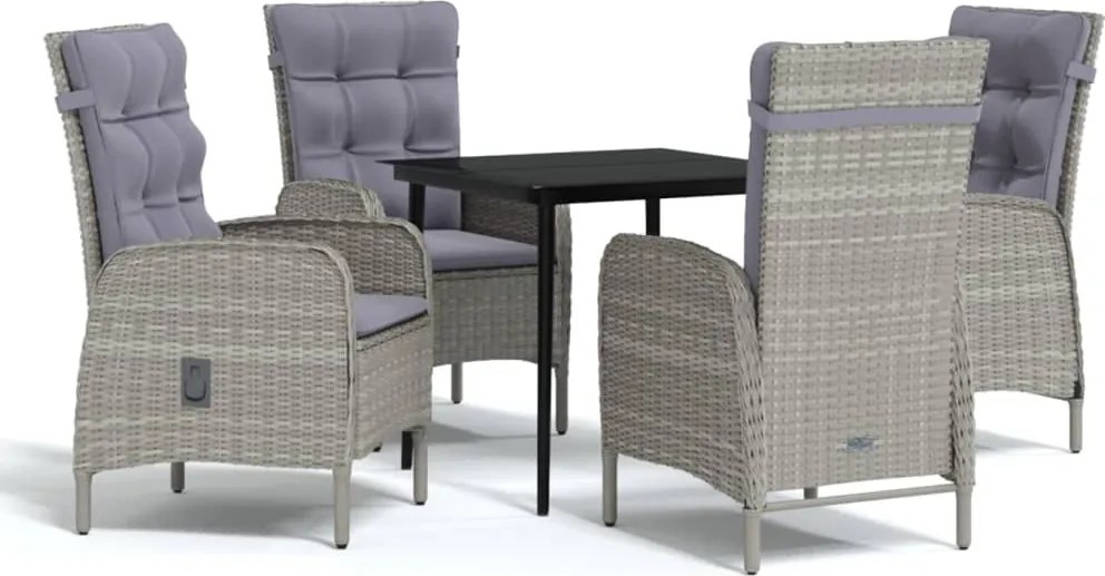 vidaXL 5 részes szürke és fekete kerti étkezőgarnitúra párnákkal