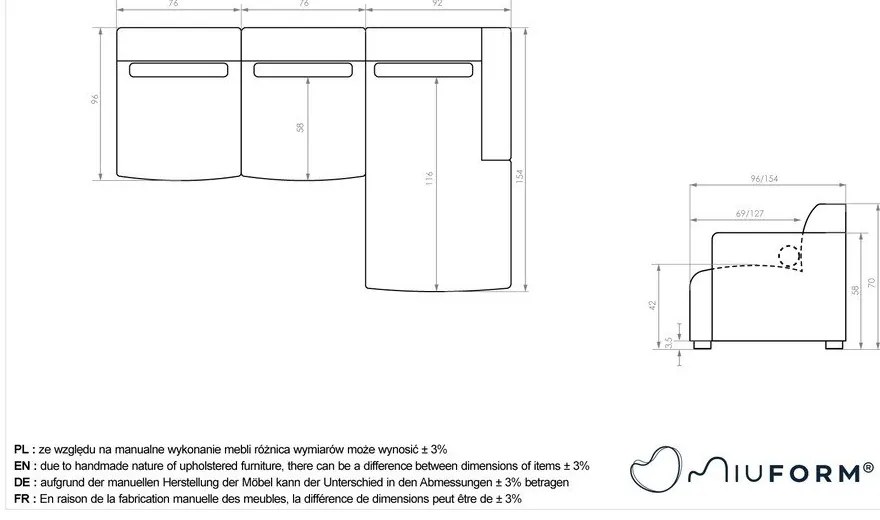 Fehér sarokkanapé (jobb oldali) Flex Felix – Miuform