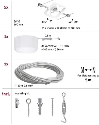 Paulmann 94134 - 5x GU5,3/10W MAC spotlámpa 230V fehér készlet