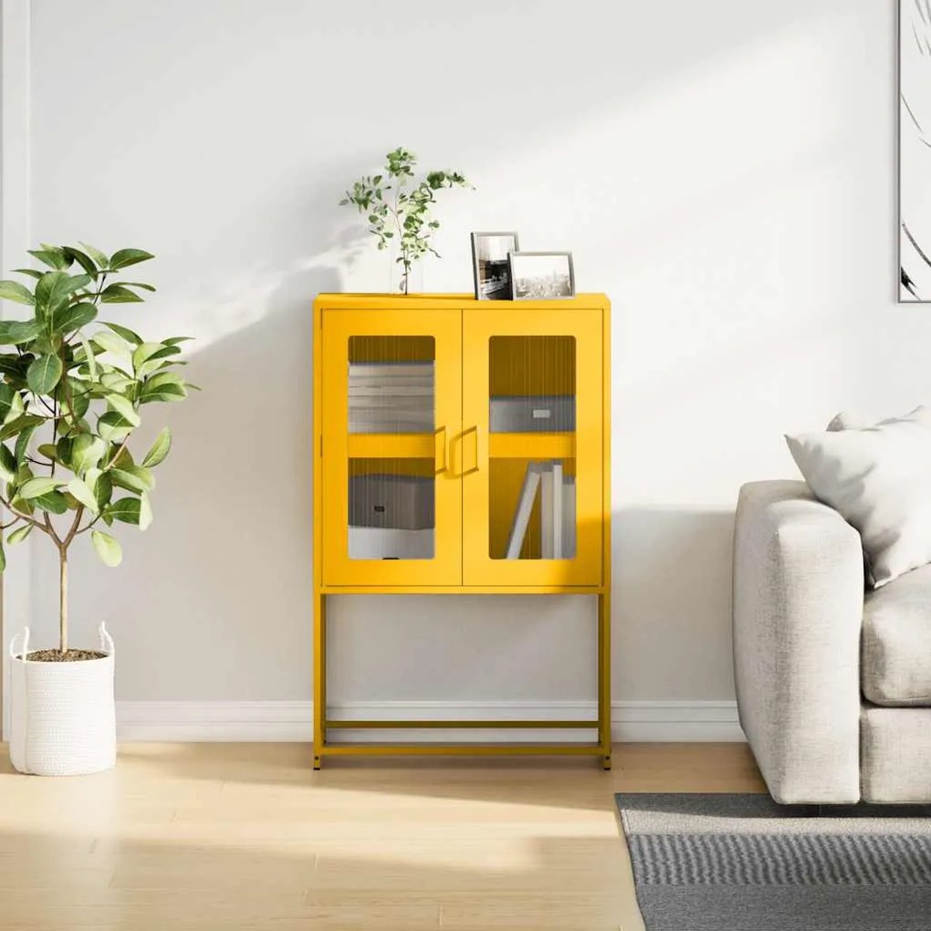 Highboard Mustársárga 68x39x107 cm Acél