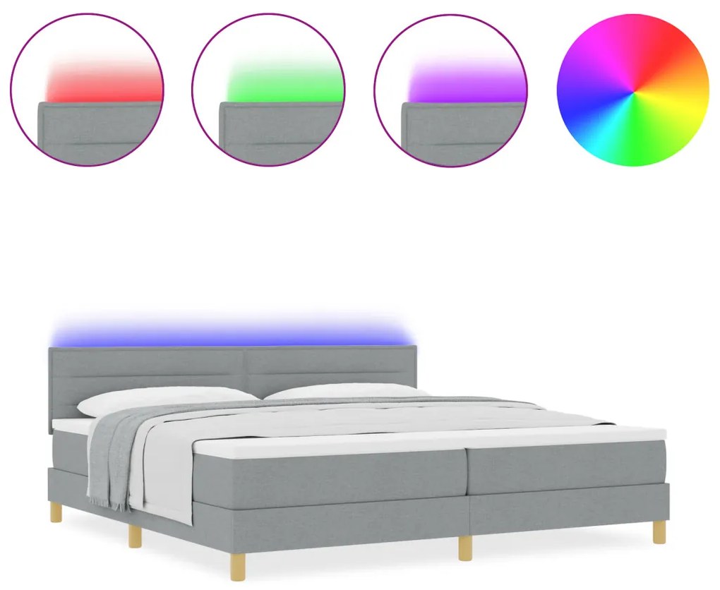 Box Spring Ágy Matrac &amp; LED Világítással Szürke 200x200 cm Szövet