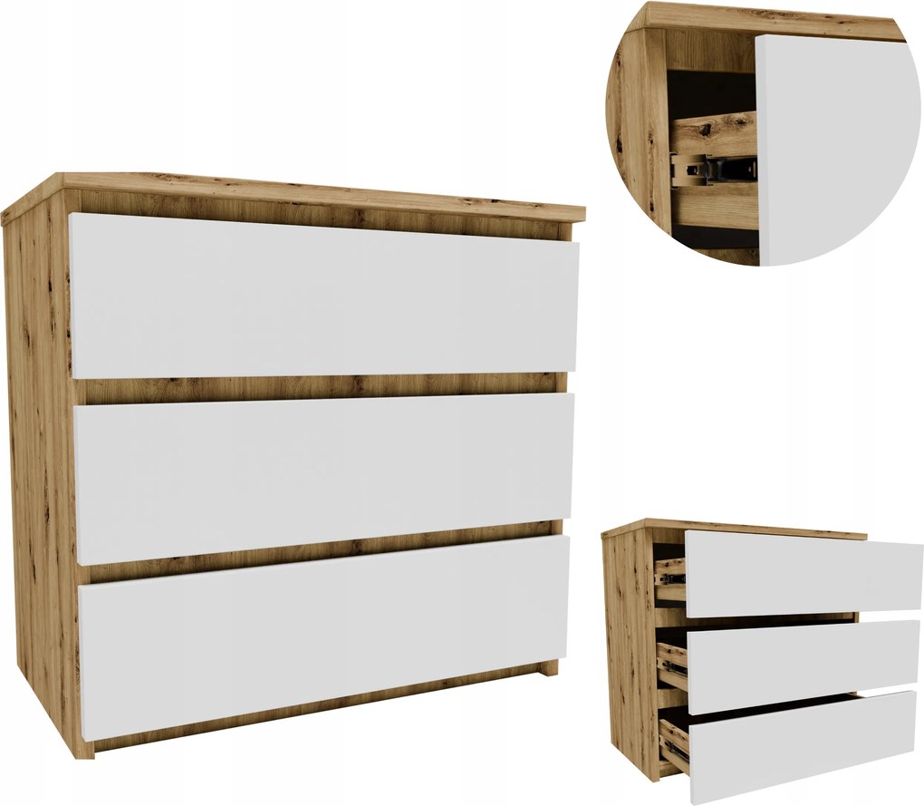 Éjjeliszekrény CL360ABI artisan-fehér éjjeli asztal nagy fiókos könyvespolc komód