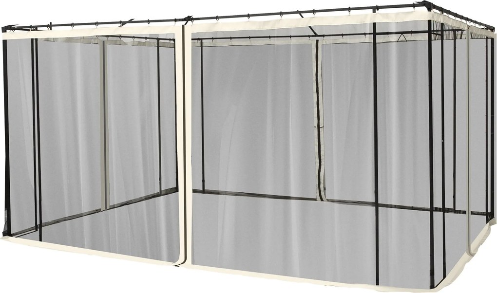 Outsunny 4 oldalfalú panel 3,4x2 cm-es kertipavilonhoz, hálós anyaggal, cipzárakkal és gyűrűkkel, fekete | Aosom