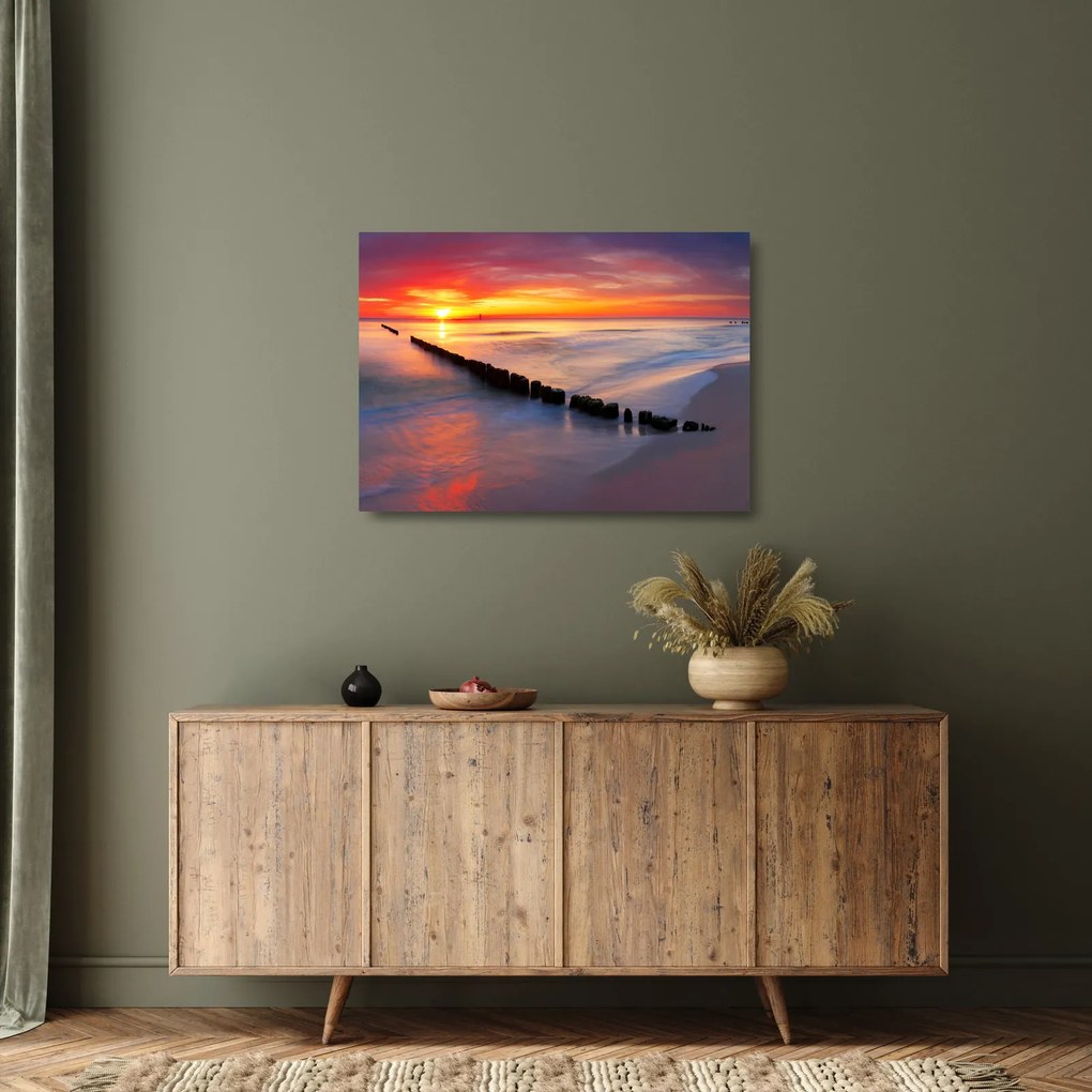 Kép - Naplemente, Balti tenger, Lengyelország (üvegen) (70x50 cm)